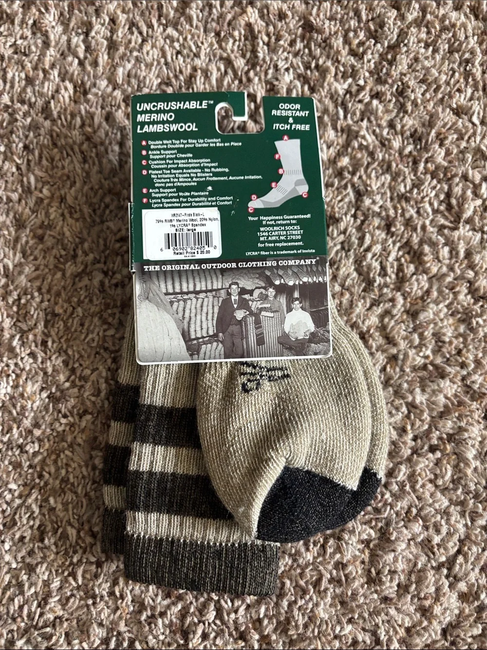 Woolrich Tan and Black Striped Men's Casual Crew Socks